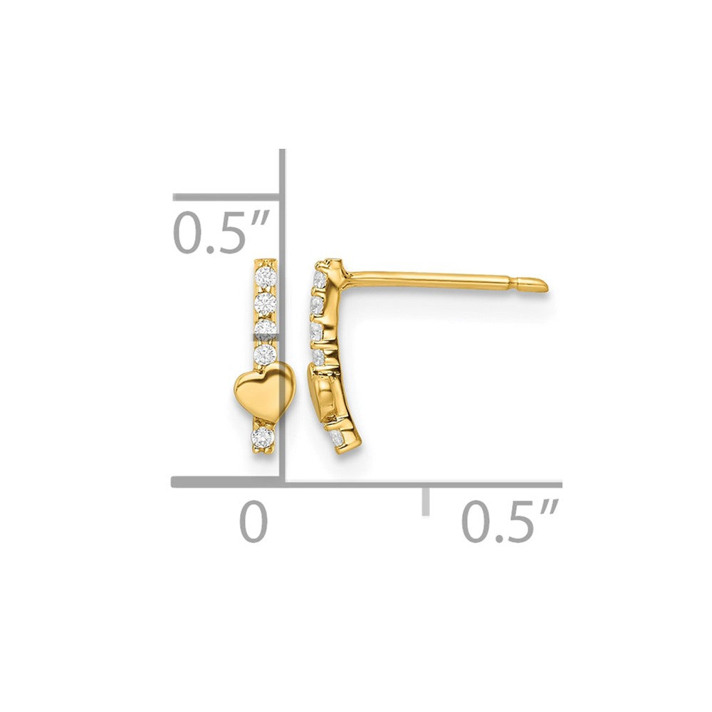 14k Madi K Polished Line of CZ's and Heart Post Earrings