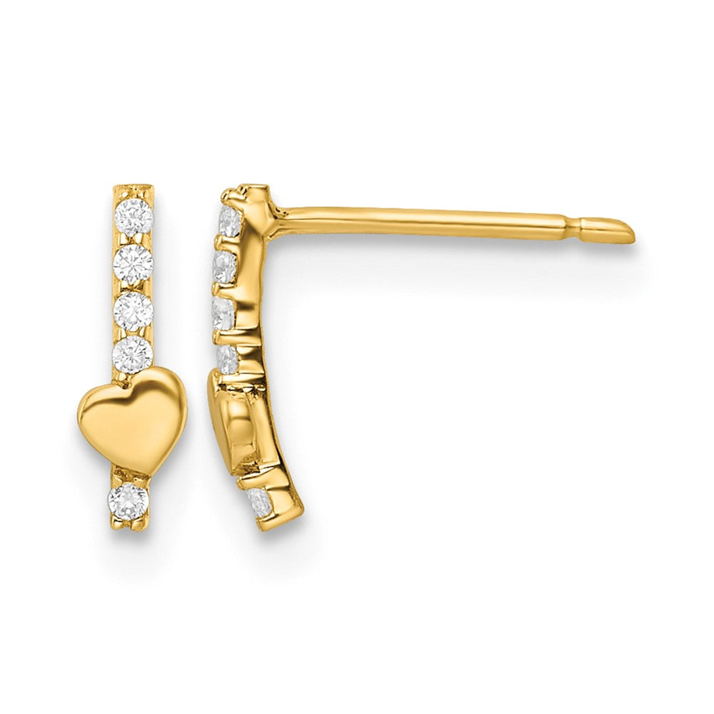 14k Madi K Polished Line of CZ's and Heart Post Earrings