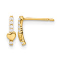 14k Madi K Polished Line of CZ's and Heart Post Earrings