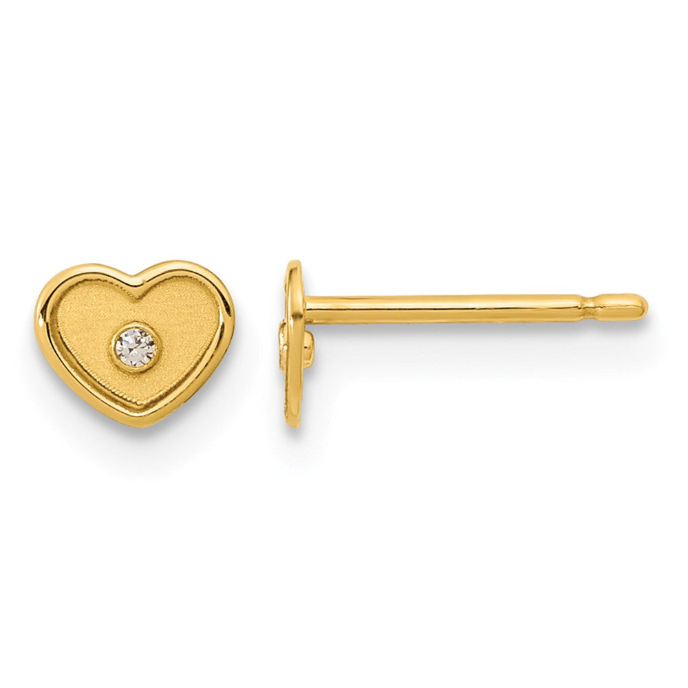 14K Madi K Polished & Brushed CZ Heart Post Earrings
