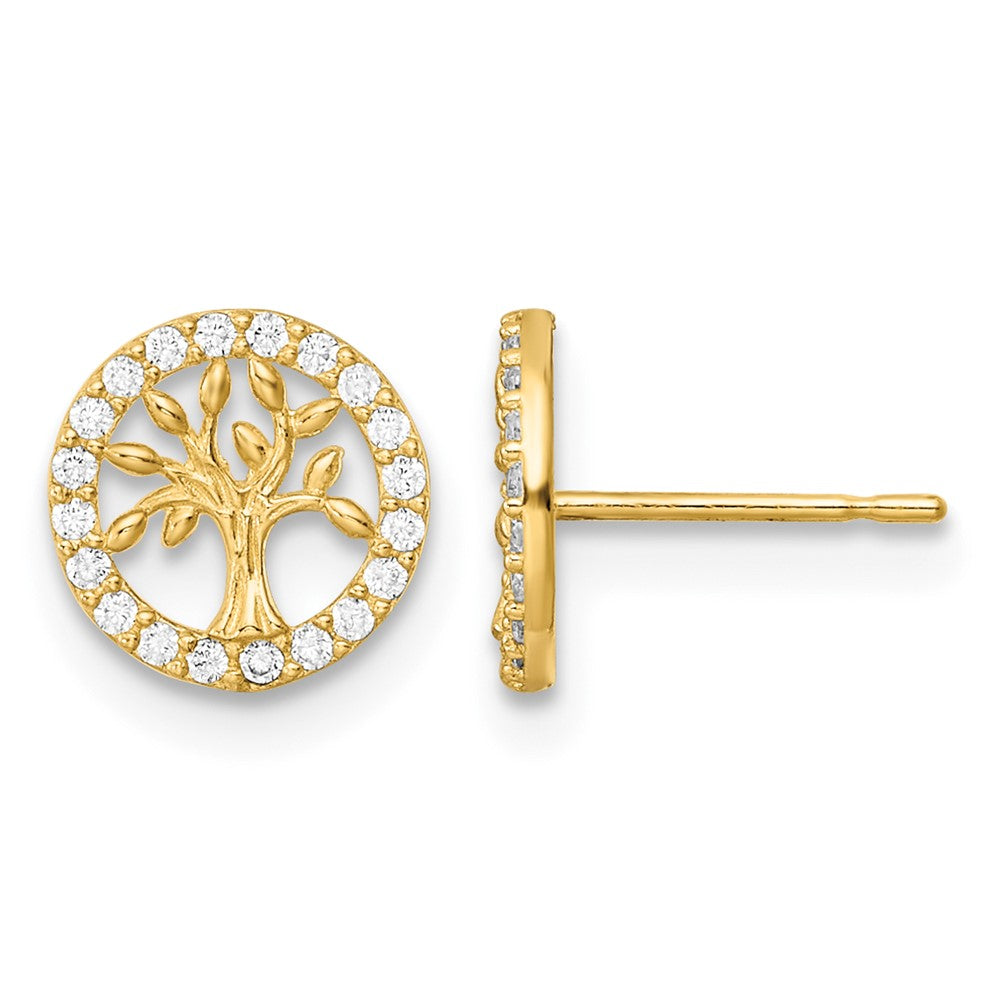 14K Madi K Polished White CZ Tree of Life Post Earrings