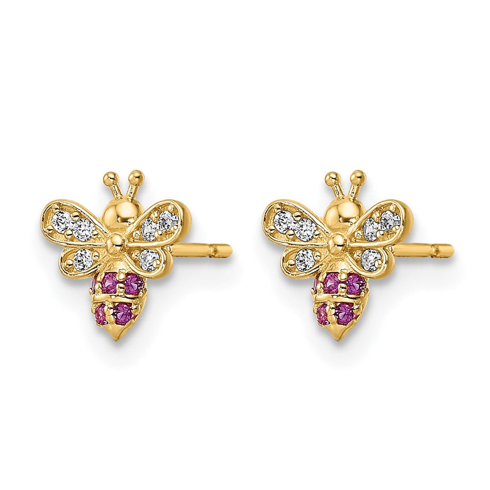 14k Madi K Clear & Red CZ Bee Post Earrings