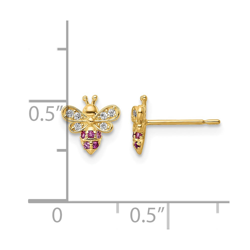 14k Madi K Clear & Red CZ Bee Post Earrings