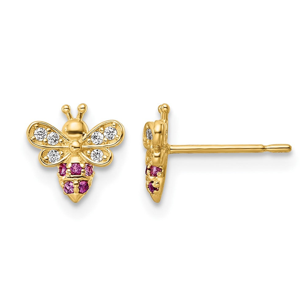 14k Madi K Clear & Red CZ Bee Post Earrings
