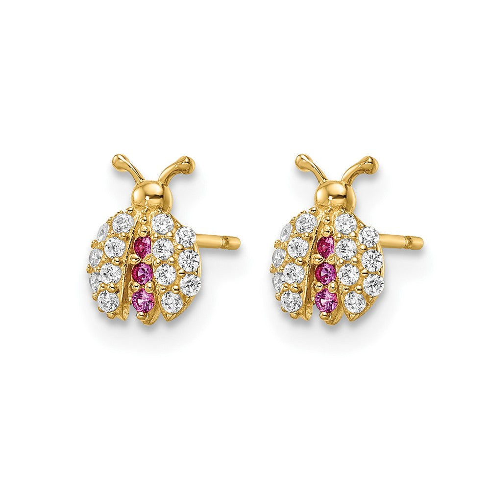 14k Madi K Clear & Red CZ Lady Bug Post Earrings
