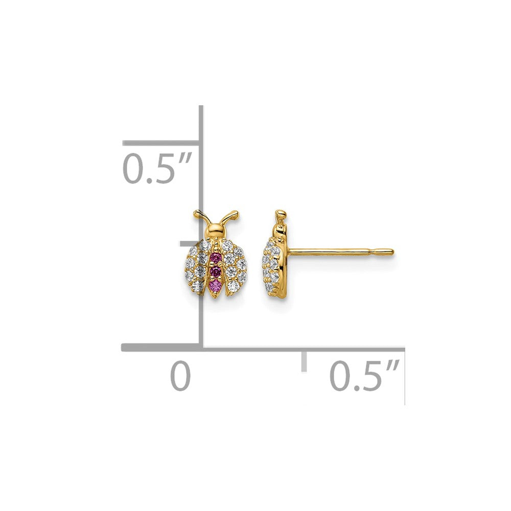 14k Madi K Clear & Red CZ Lady Bug Post Earrings