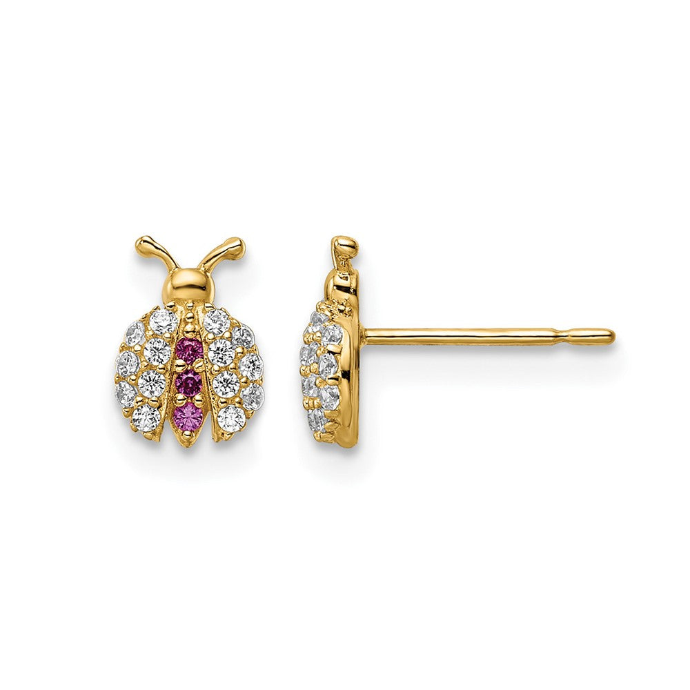 14k Madi K Clear & Red CZ Lady Bug Post Earrings