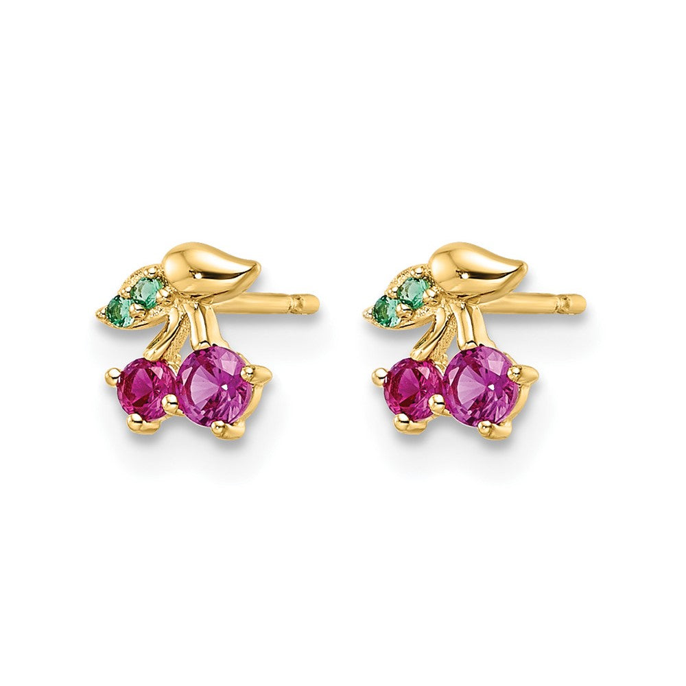 14k Madi K Red CZ & Green Glass Cherry Post Earrings