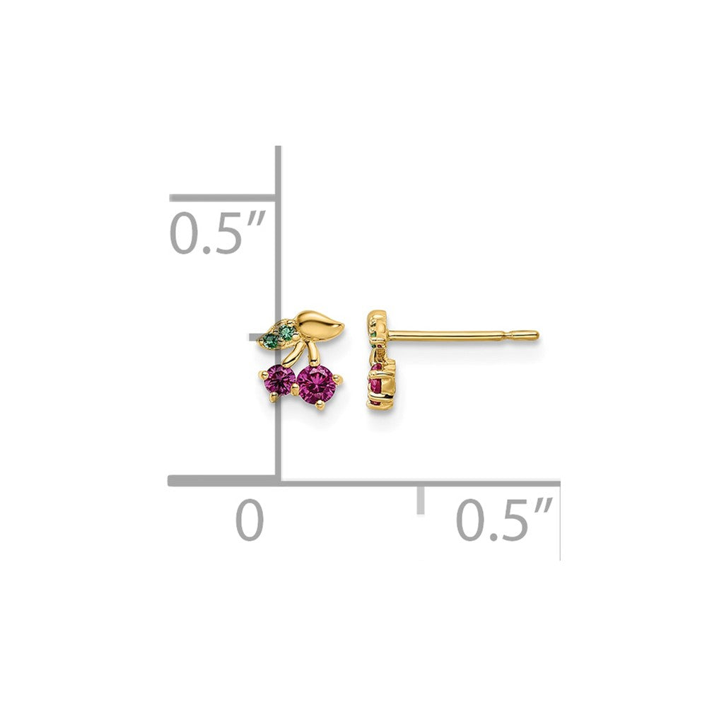14k Madi K Red CZ & Green Glass Cherry Post Earrings
