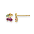 14k Madi K Red CZ & Green Glass Cherry Post Earrings