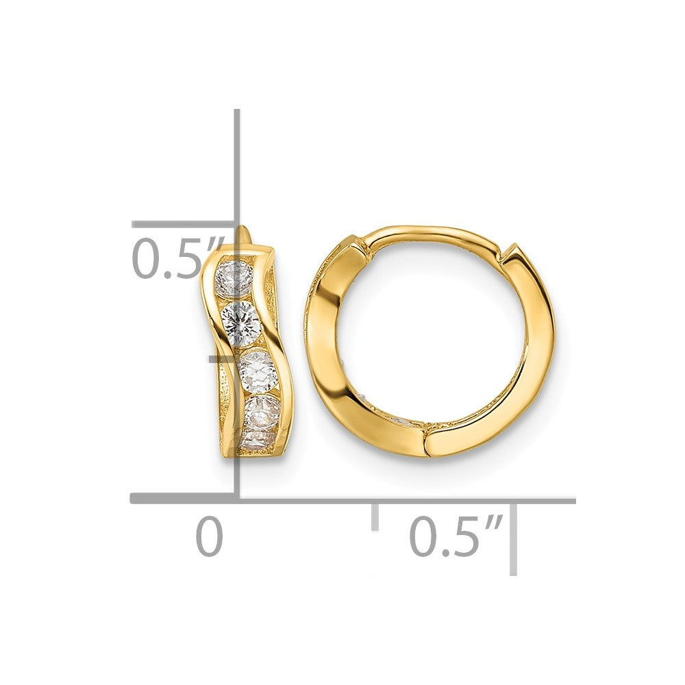 14k Madi K Polished CZ Wavy Hinged Huggie Hoop Earrings