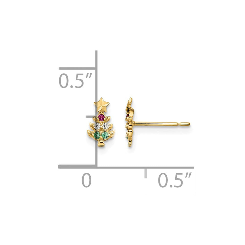 14k Madi K Red & Clear CZ & Green Glass Christmas Tree Post Earrings