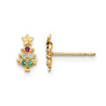 14k Madi K Red & Clear CZ & Green Glass Christmas Tree Post Earrings