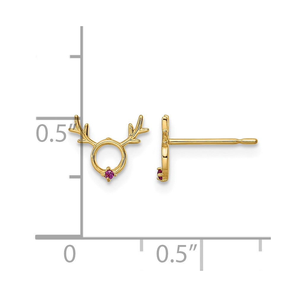 14k Madi K Red CZ Reindeer Post Earrings