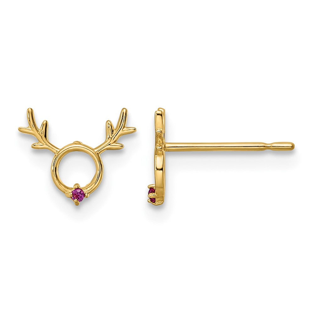 14k Madi K Red CZ Reindeer Post Earrings