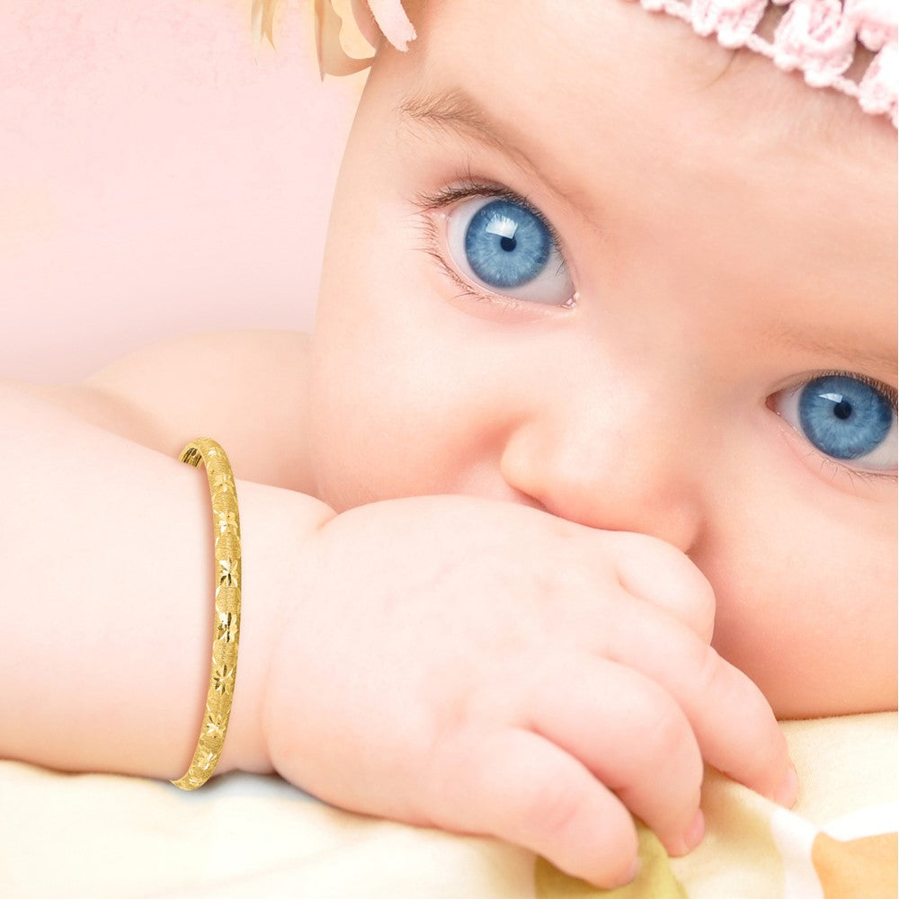 14K Polished Satin and Diamond-cut Adjustable Baby Bangle