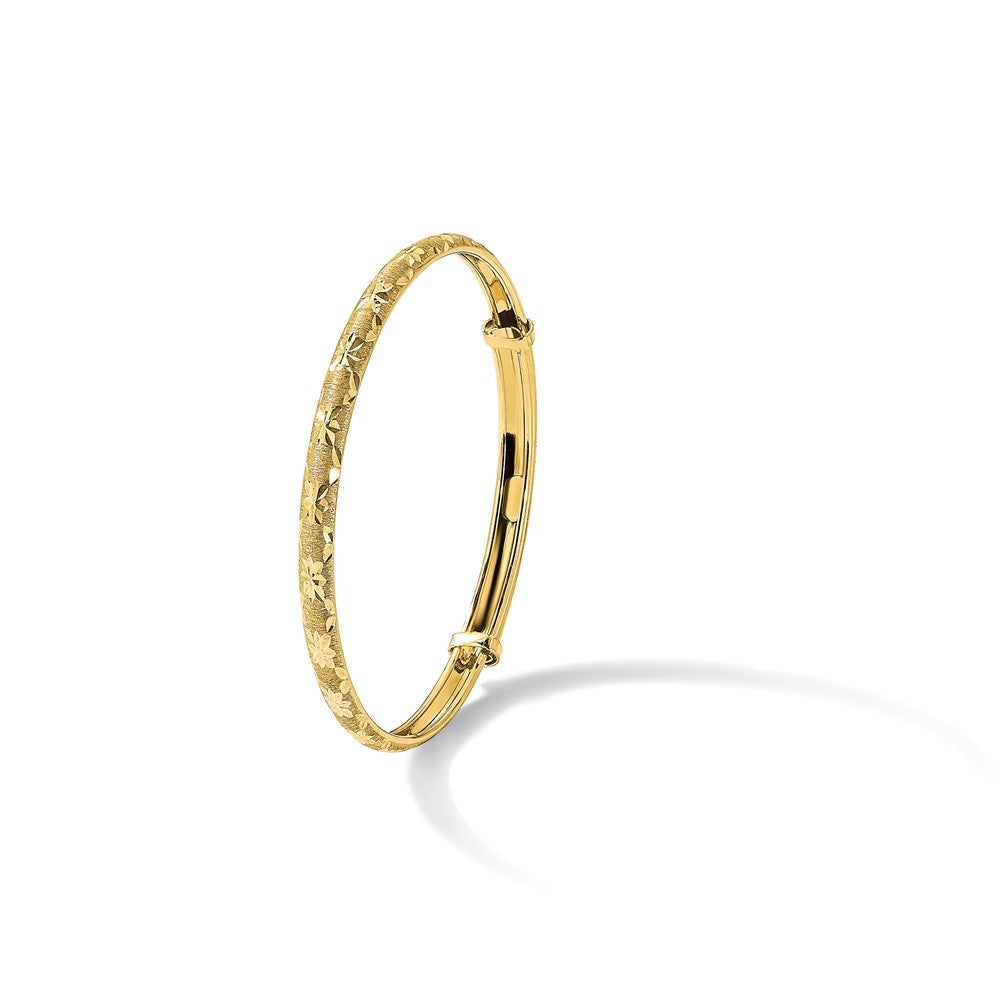 14K Polished Satin and Diamond-cut Adjustable Baby Bangle