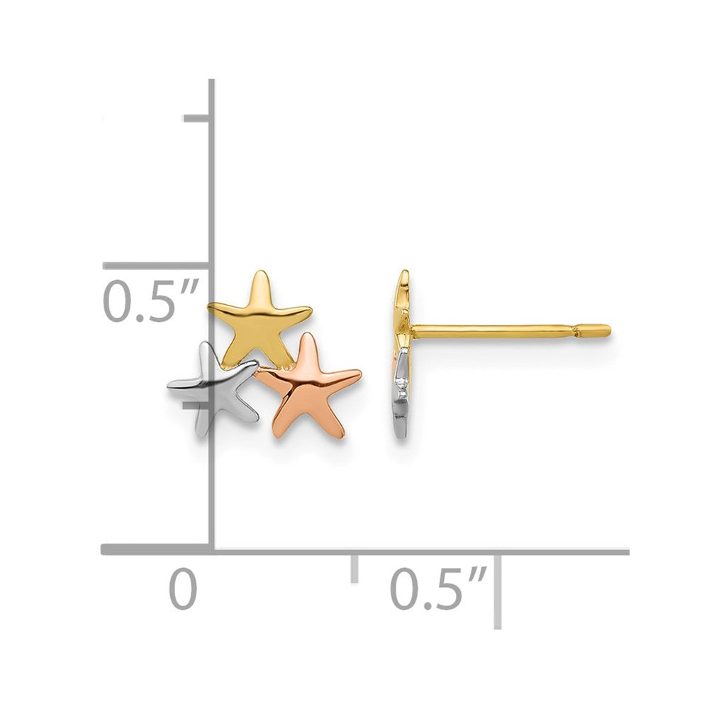 14k Madi K with Rose and White Rhodium Polished Stars Post Earrings
