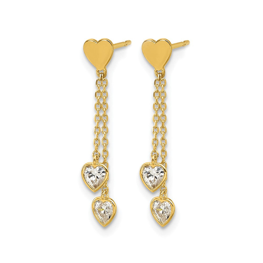 14k Madi K Polished CZ Hearts Post Dangle Earrings