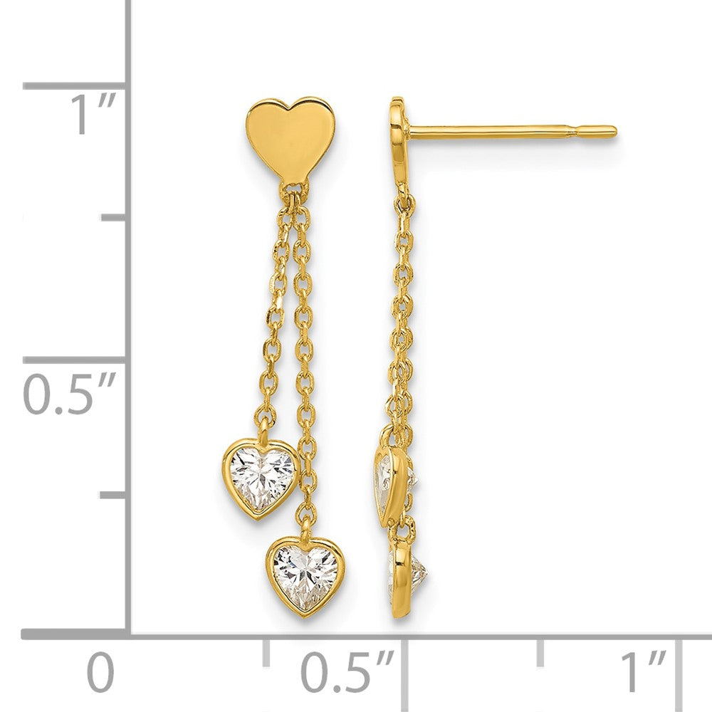 14k Madi K Polished CZ Hearts Post Dangle Earrings