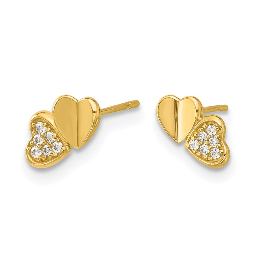 14k Madi K Polished CZ Double Hearts Post Earrings