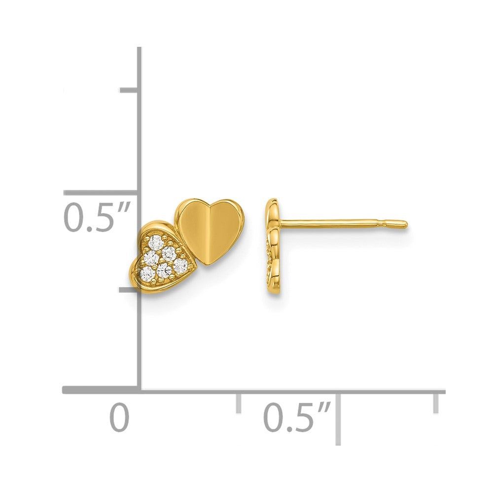 14k Madi K Polished CZ Double Hearts Post Earrings