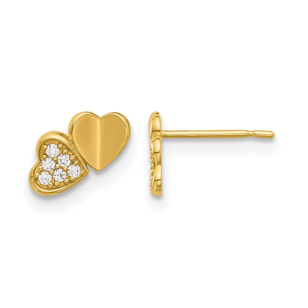 14k Madi K Polished CZ Double Hearts Post Earrings