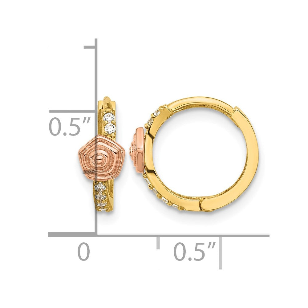 14k Madi K Polished Two-tone CZ Hinged Huggie Hoop Earrings