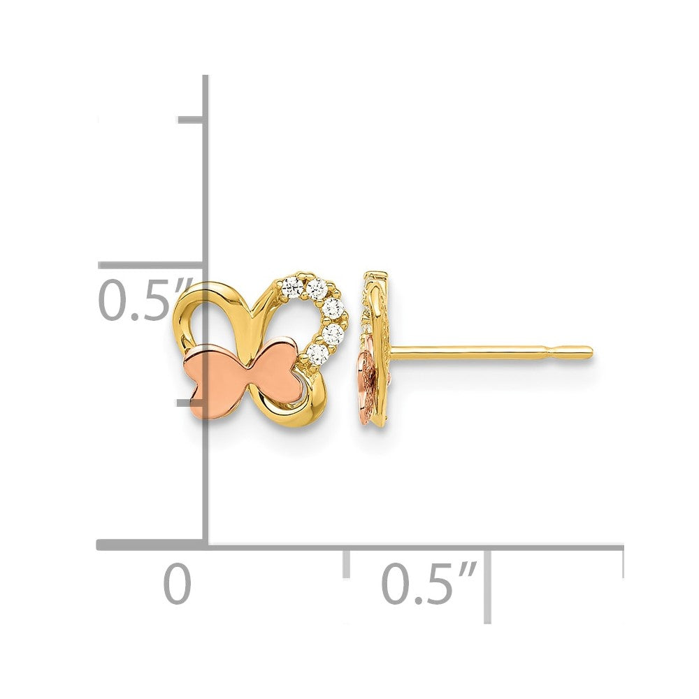 14k Madi K Two-Tone Polished CZ Butterfly Post Earrings