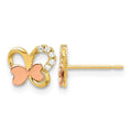 14k Madi K Two-Tone Polished CZ Butterfly Post Earrings