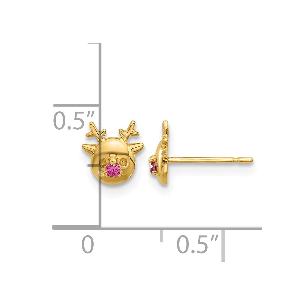 14k Madi K Polished CZ Reindeer Post Earrings