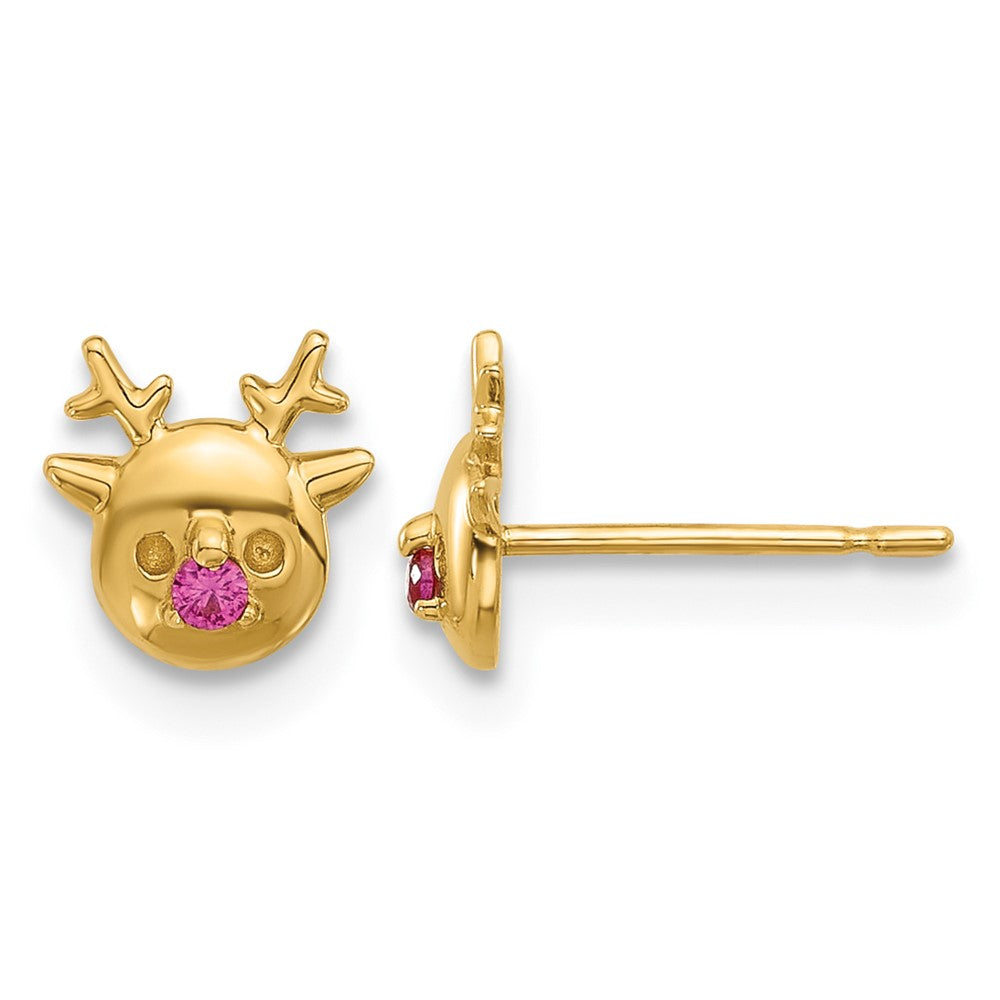 14k Madi K Polished CZ Reindeer Post Earrings