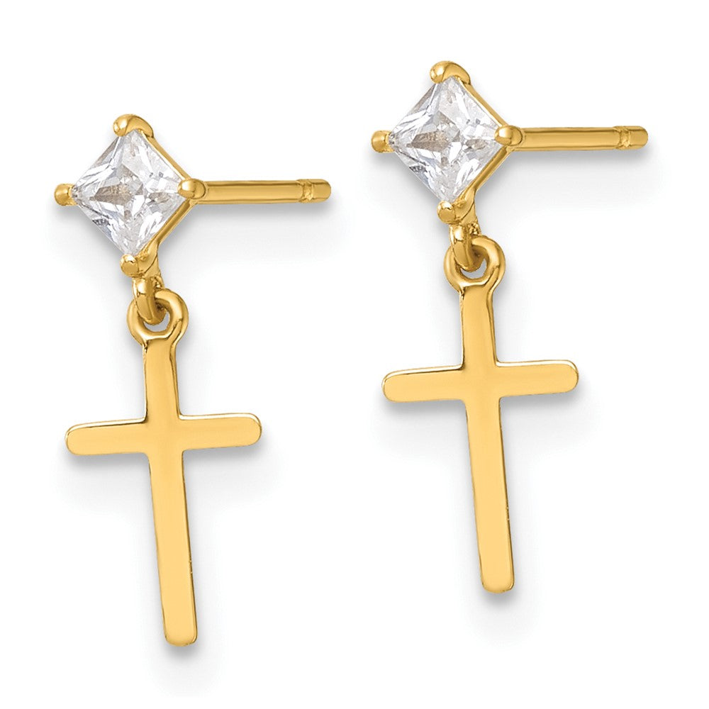 14k Madi K Polished CZ Cross Post Dangle Earrings