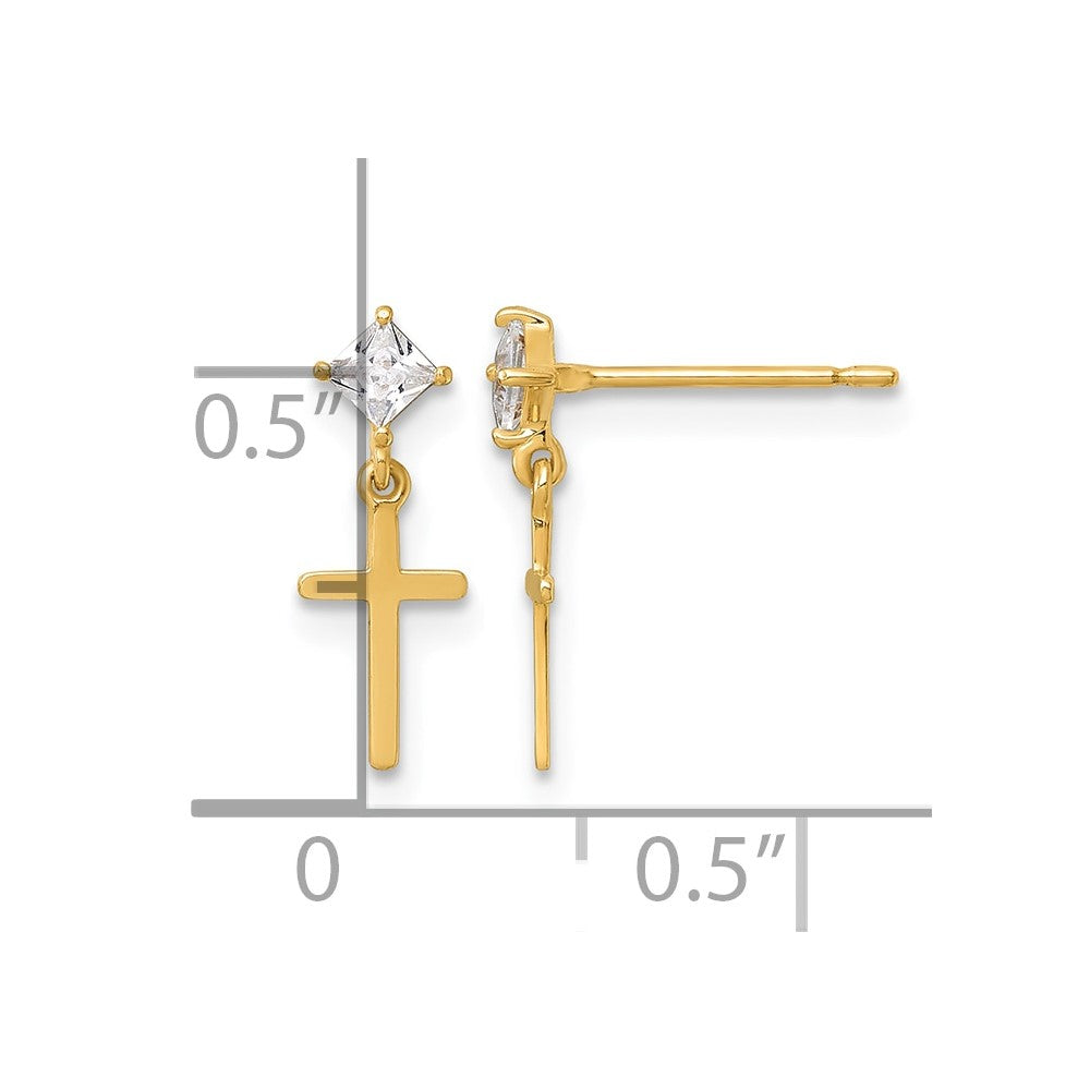 14k Madi K Polished CZ Cross Post Dangle Earrings