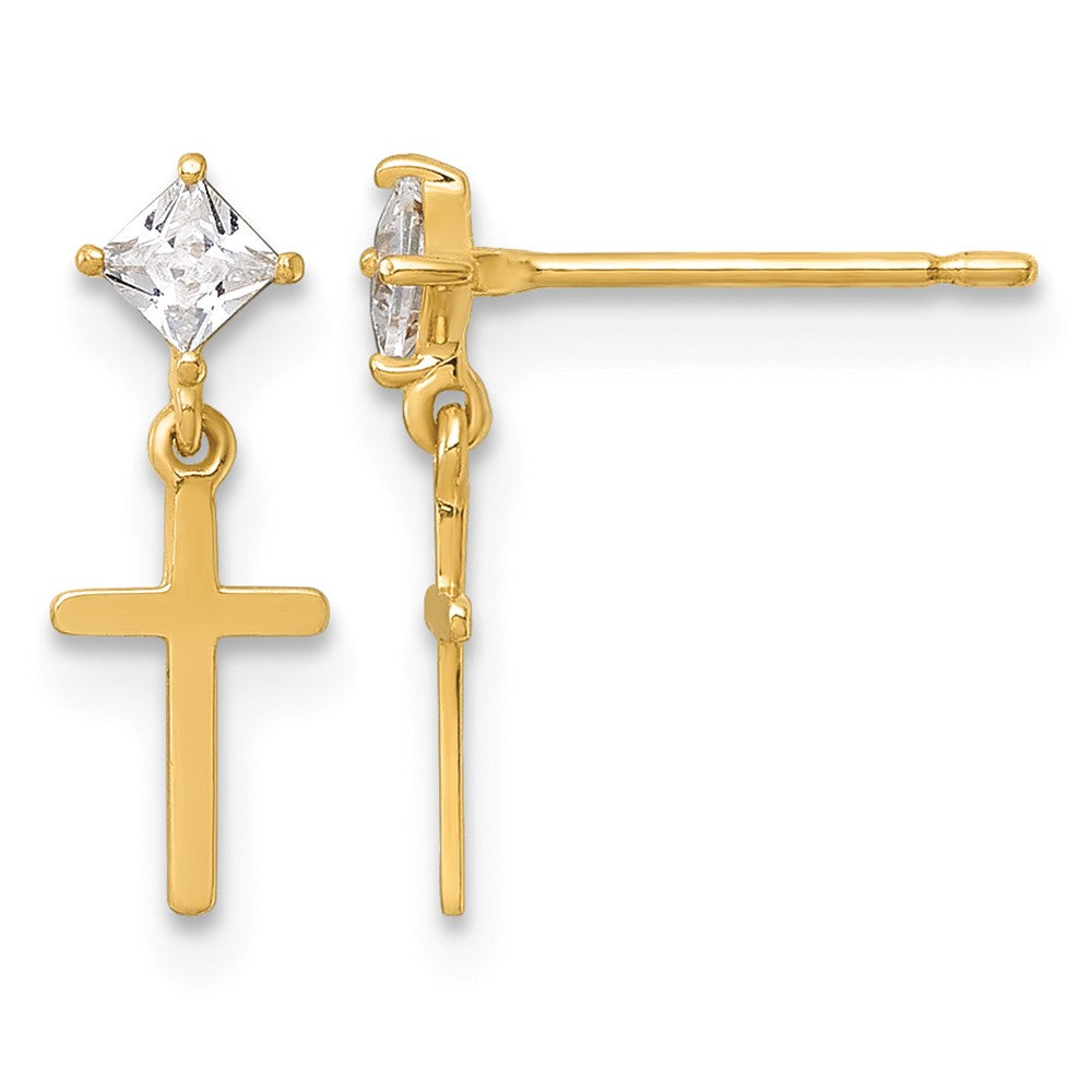 14k Madi K Polished CZ Cross Post Dangle Earrings