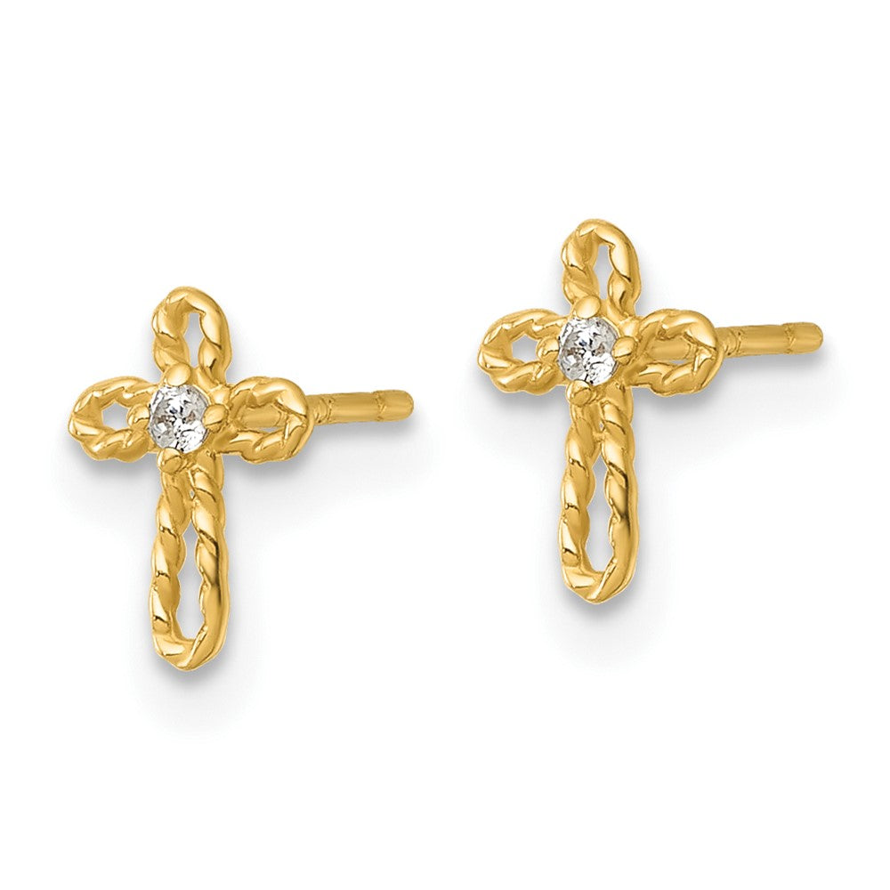 14k Madi K Polished and Twisted CZ Cross Post Earrings