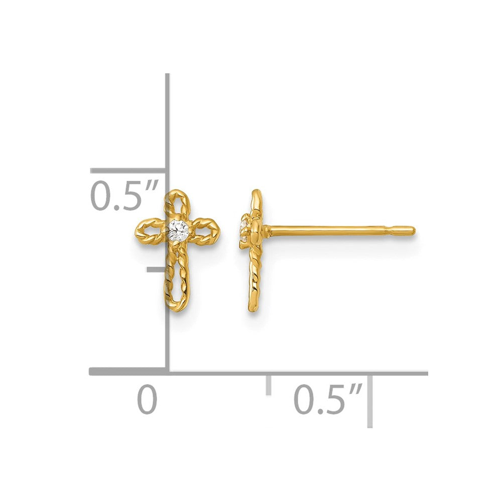 14k Madi K Polished and Twisted CZ Cross Post Earrings