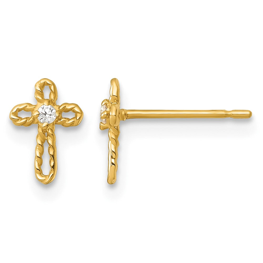 14k Madi K Polished and Twisted CZ Cross Post Earrings
