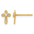 14k Madi K Polished and Twisted CZ Cross Post Earrings