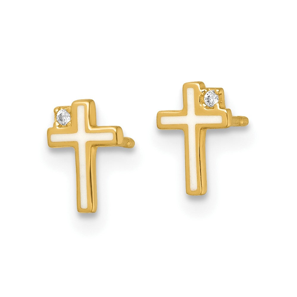 14k Madi K Polished Enameled CZ Cross Post Earrings