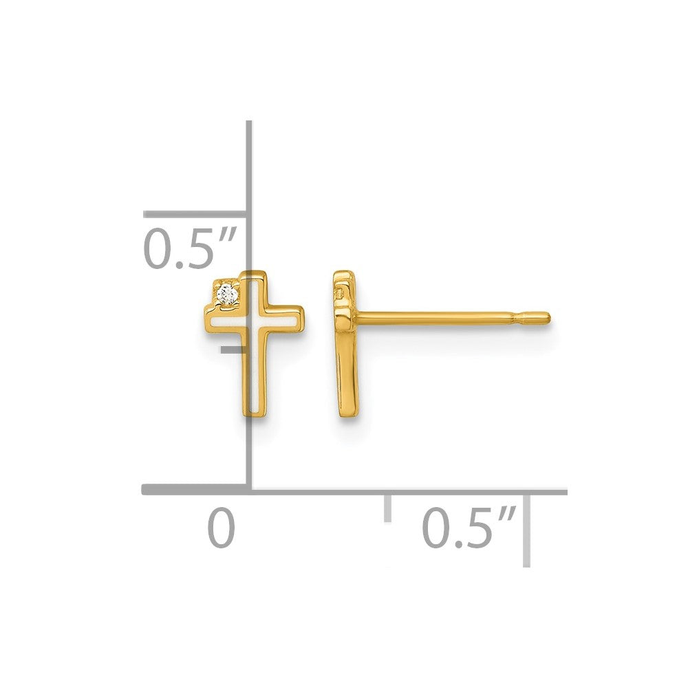 14k Madi K Polished Enameled CZ Cross Post Earrings