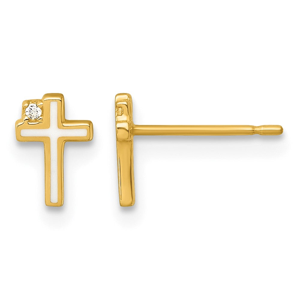 14k Madi K Polished Enameled CZ Cross Post Earrings