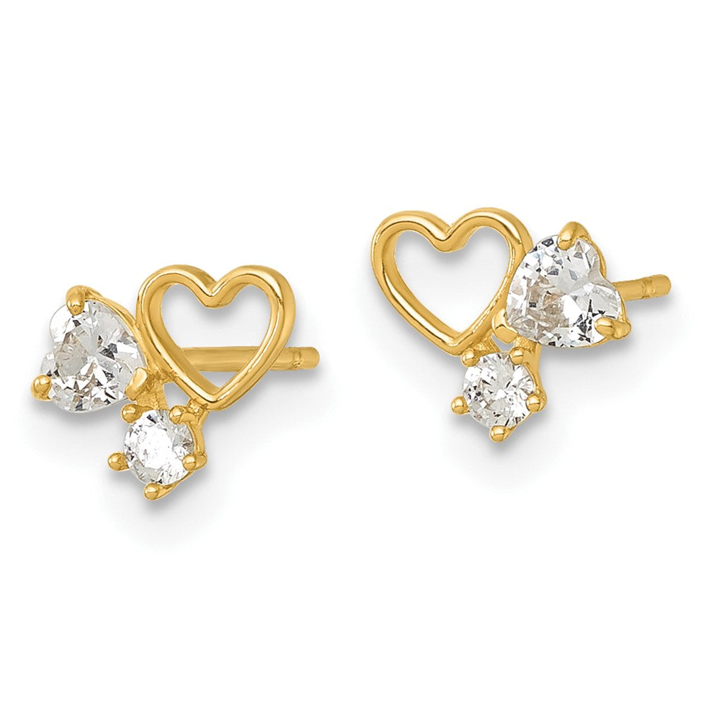 14k Madi K Polished CZ Hearts Post Earrings