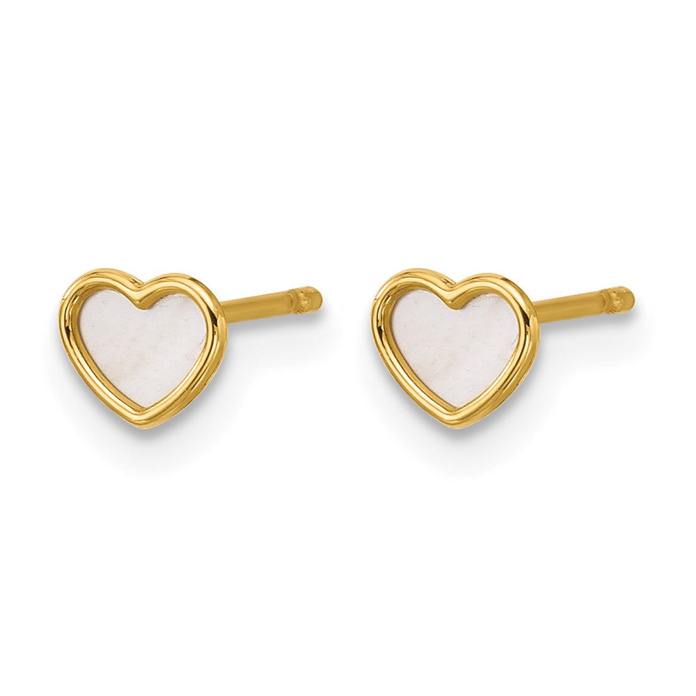 14K Polished Mother of Pearl Heart Post Earrings