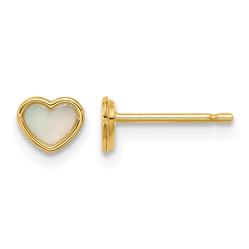 14K Polished Mother of Pearl Heart Post Earrings