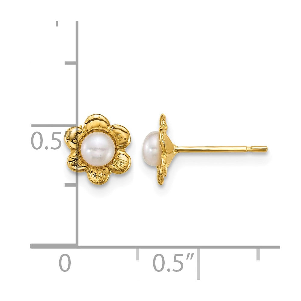 14k Madi K 3-4mm Button Freshwater Cultured Pearl Flower Earrings