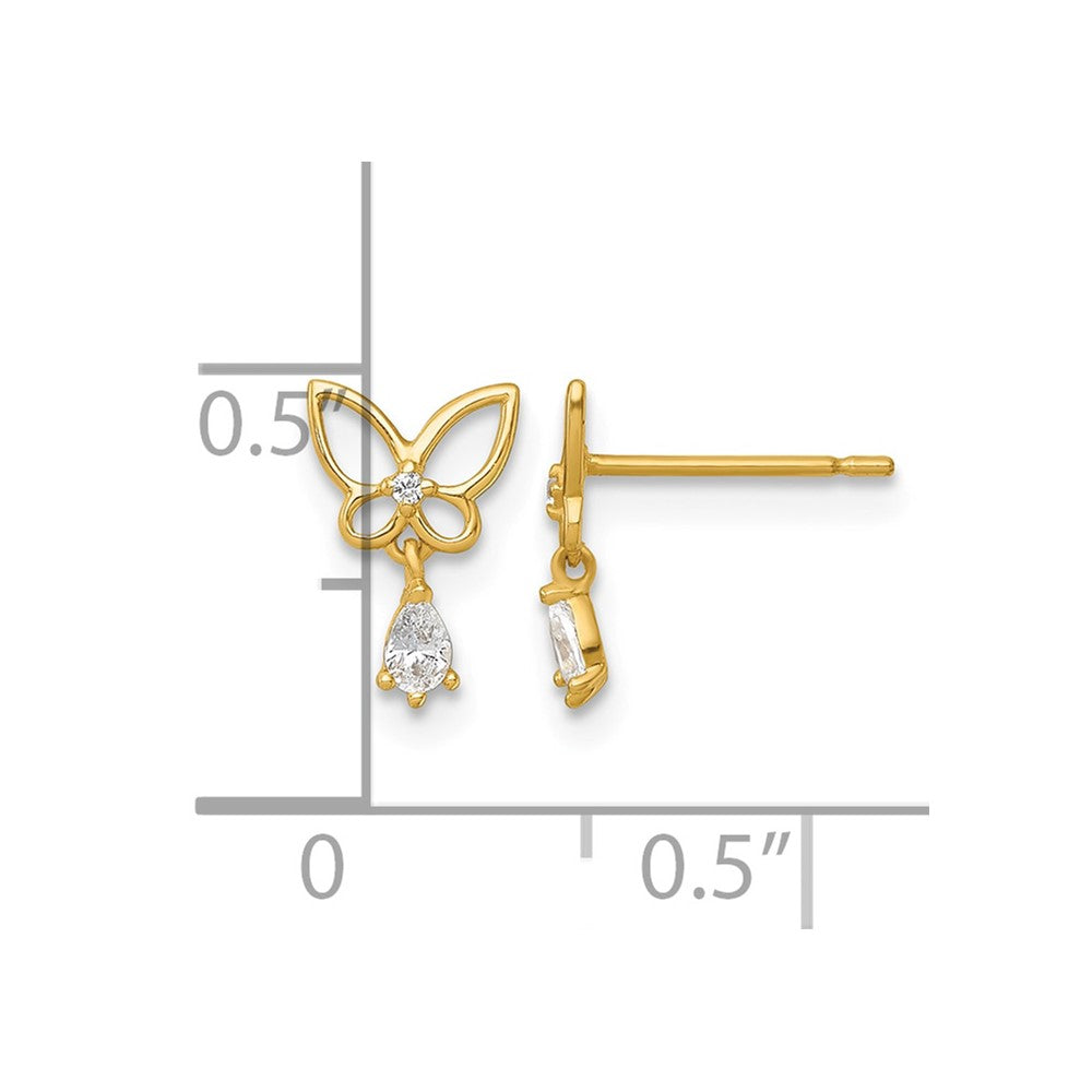 14k Madi K Polished CZ Butterfly Post Dangle Earrings