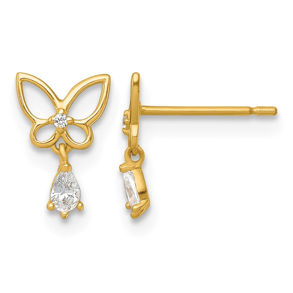 14k Madi K Polished CZ Butterfly Post Dangle Earrings