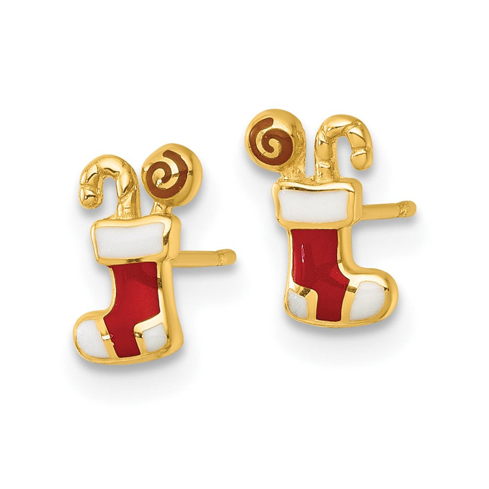 14k Madi K Polished Enameled Christmas Stocking Post Earrings