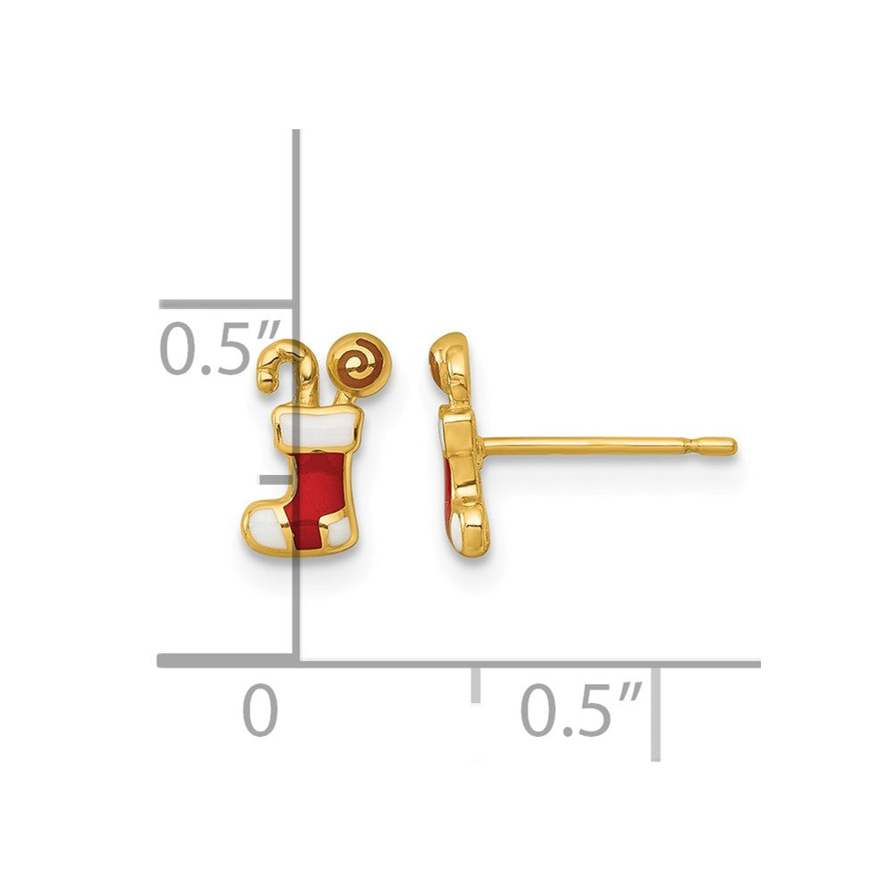 14k Madi K Polished Enameled Christmas Stocking Post Earrings